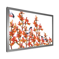 Toile « Flock of Bullfinches Birds on Orange Branches »