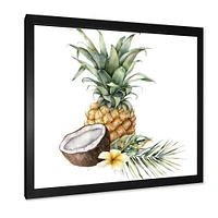 Pineapple with Coconut Plumeria and Palm Leaves  Canvas Wall Art Print