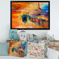 Boats Resting on The Water Near Coastal Town III  Canvas Wall Art Print