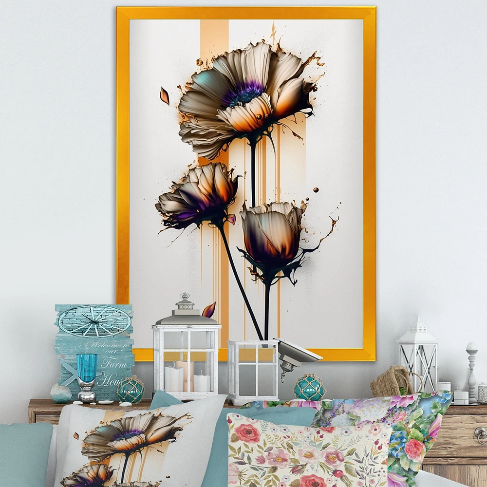 Orange Daisy Flower On Abstract Fusion I Wall Art