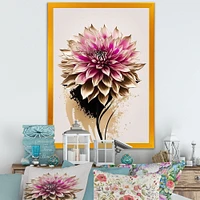 Pink Dahli Flower On Abstract Fusion Wall Art