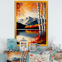 Red And Orange Birch Trees By The Lake V Wall Art