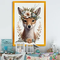 Cute Baby Fox With Floral Crown Wall Art
