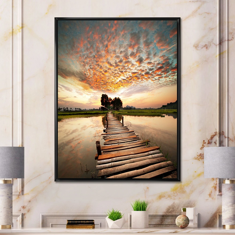 Makeshift Wooden Pier Over River  Canvas Wall Art