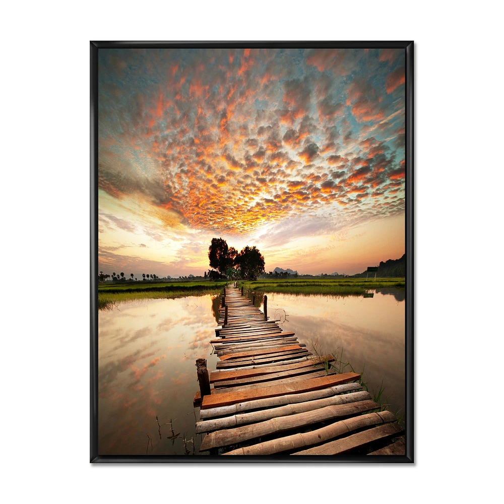 Makeshift Wooden Pier Over River  Canvas Wall Art