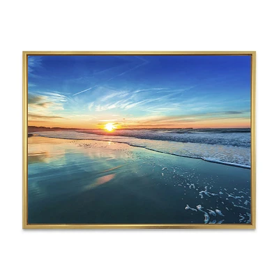 Blue Seashore with Distant Sunset Canvas Wall Art