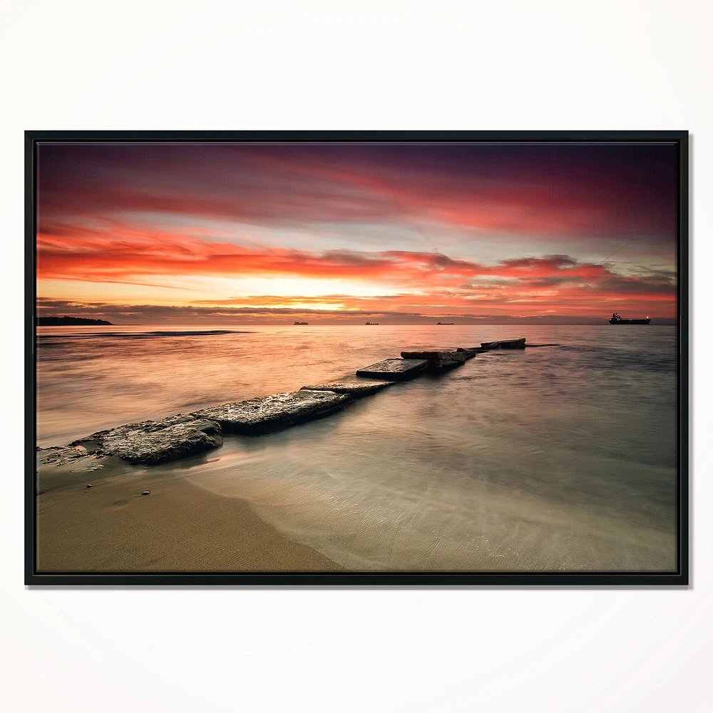 Wonderful Sunrise on Black Ocean Wall Art
