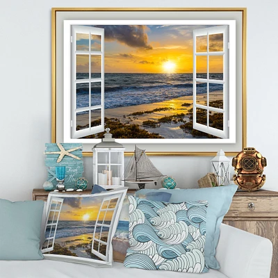 Open Window to Bright Yellow Sunset Canvas Wall Art Print