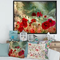 Wild Red Poppy Flowers Sky  Canvas Art Print
