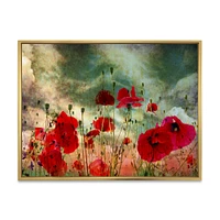 Wild Red Poppy Flowers Sky  Canvas Art Print