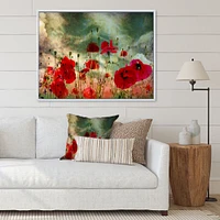 Wild Red Poppy Flowers Sky  Canvas Art Print