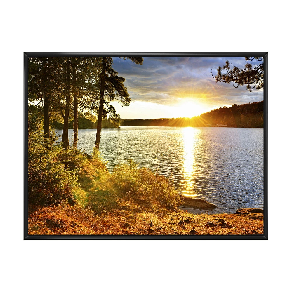 Beautiful View of Sunset over Lake Wall Artwork Print on Canvas