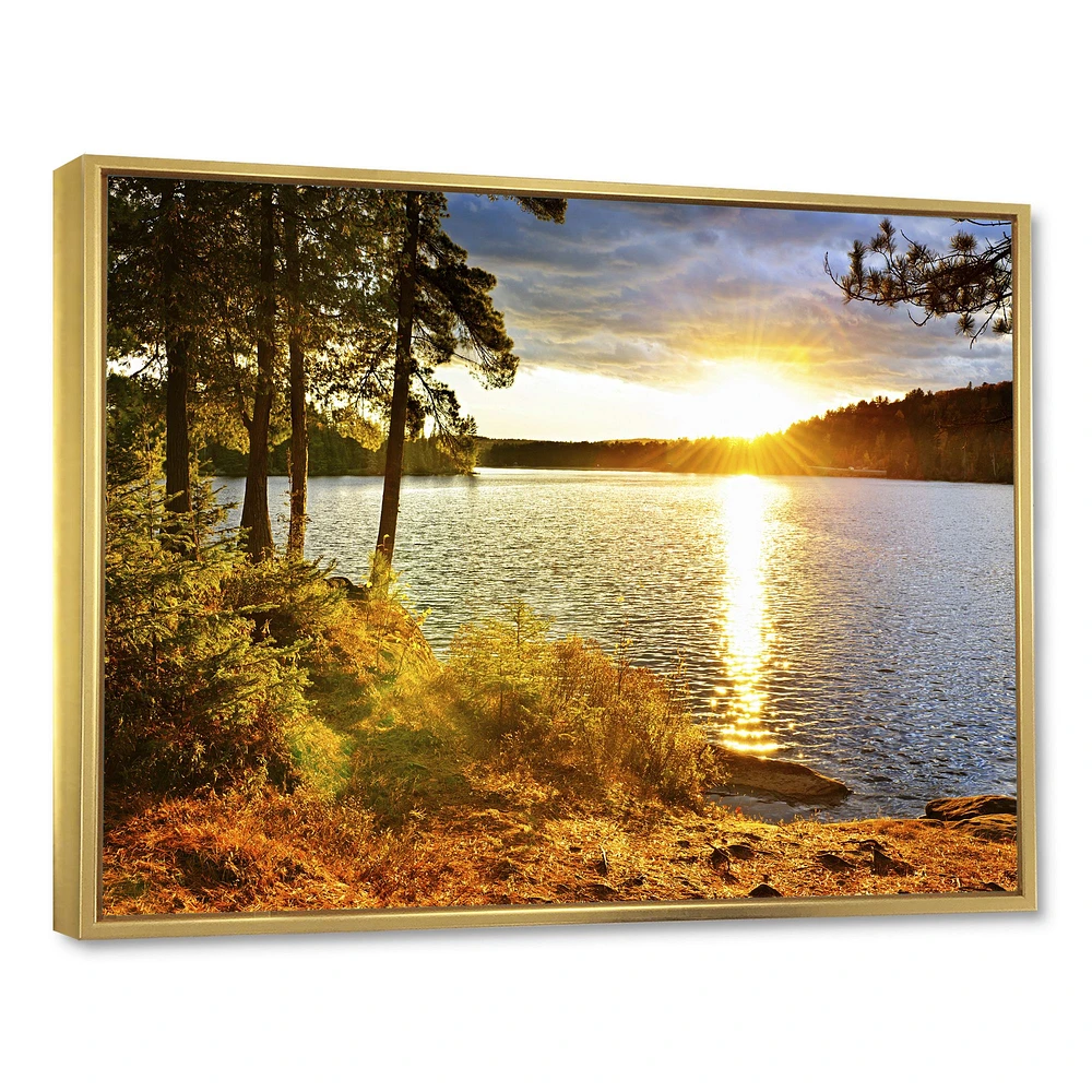 Beautiful View of Sunset over Lake Wall Artwork Print on Canvas