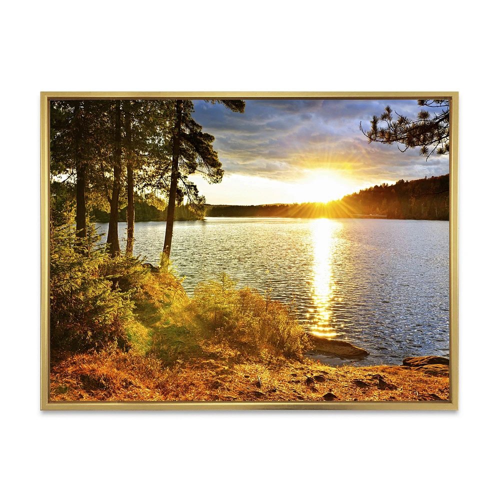 Beautiful View of Sunset over Lake Wall Artwork Print on Canvas
