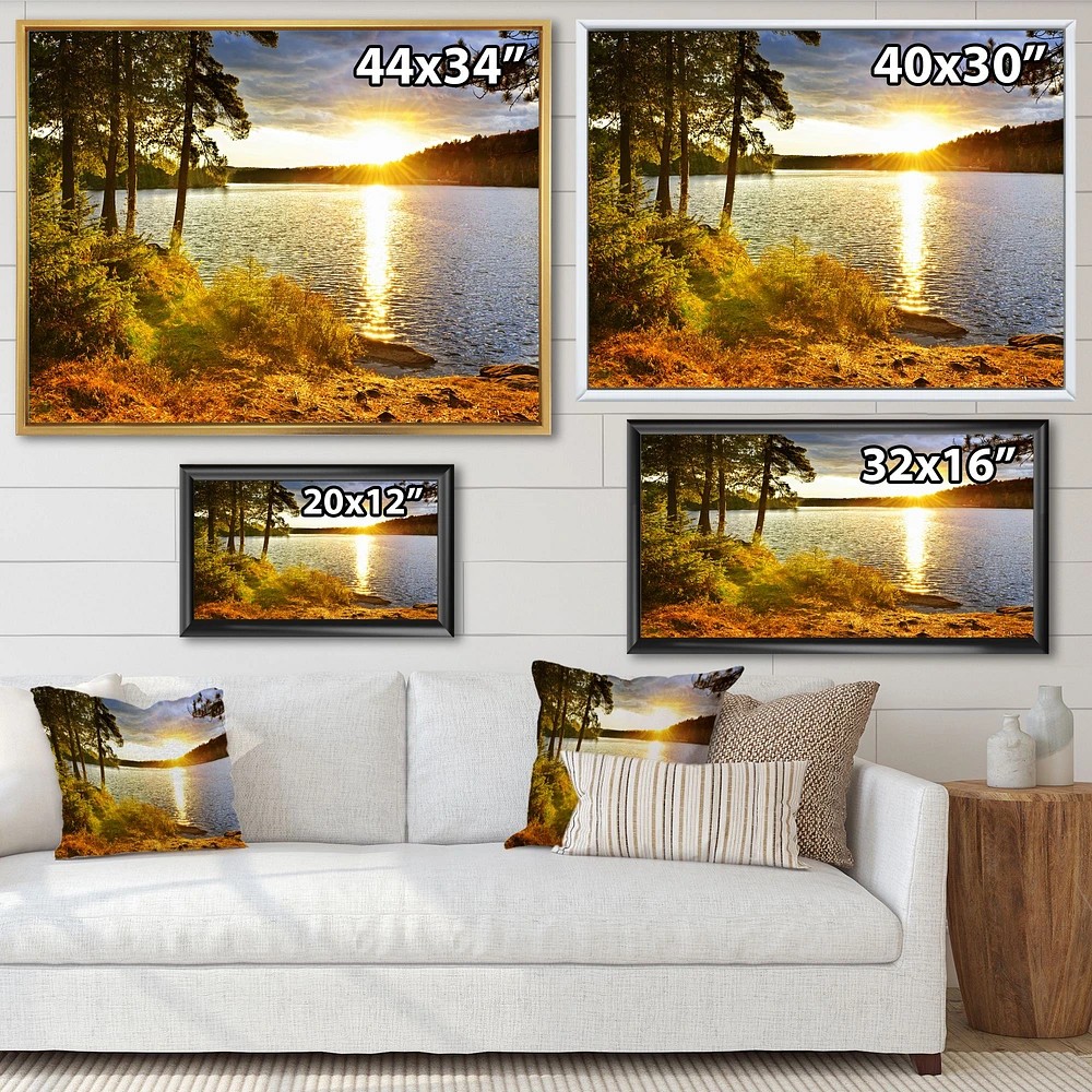Beautiful View of Sunset over Lake Wall Artwork Print on Canvas
