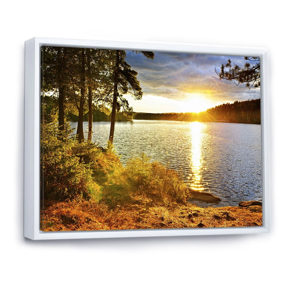Beautiful View of Sunset over Lake Wall Artwork Print on Canvas