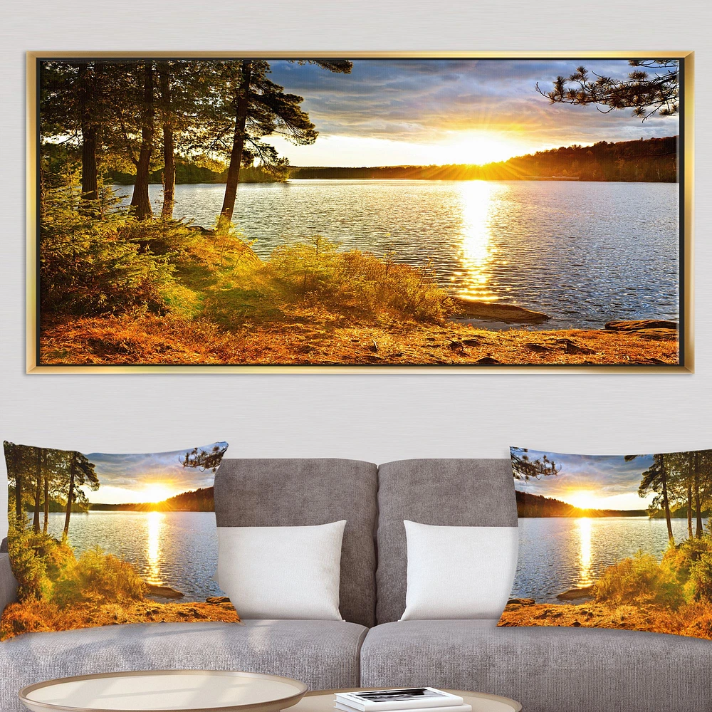 Beautiful View of Sunset over Lake Wall Artwork Print on Canvas