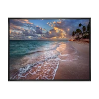 Palm Trees on Clear Sandy  Art Print Canvas