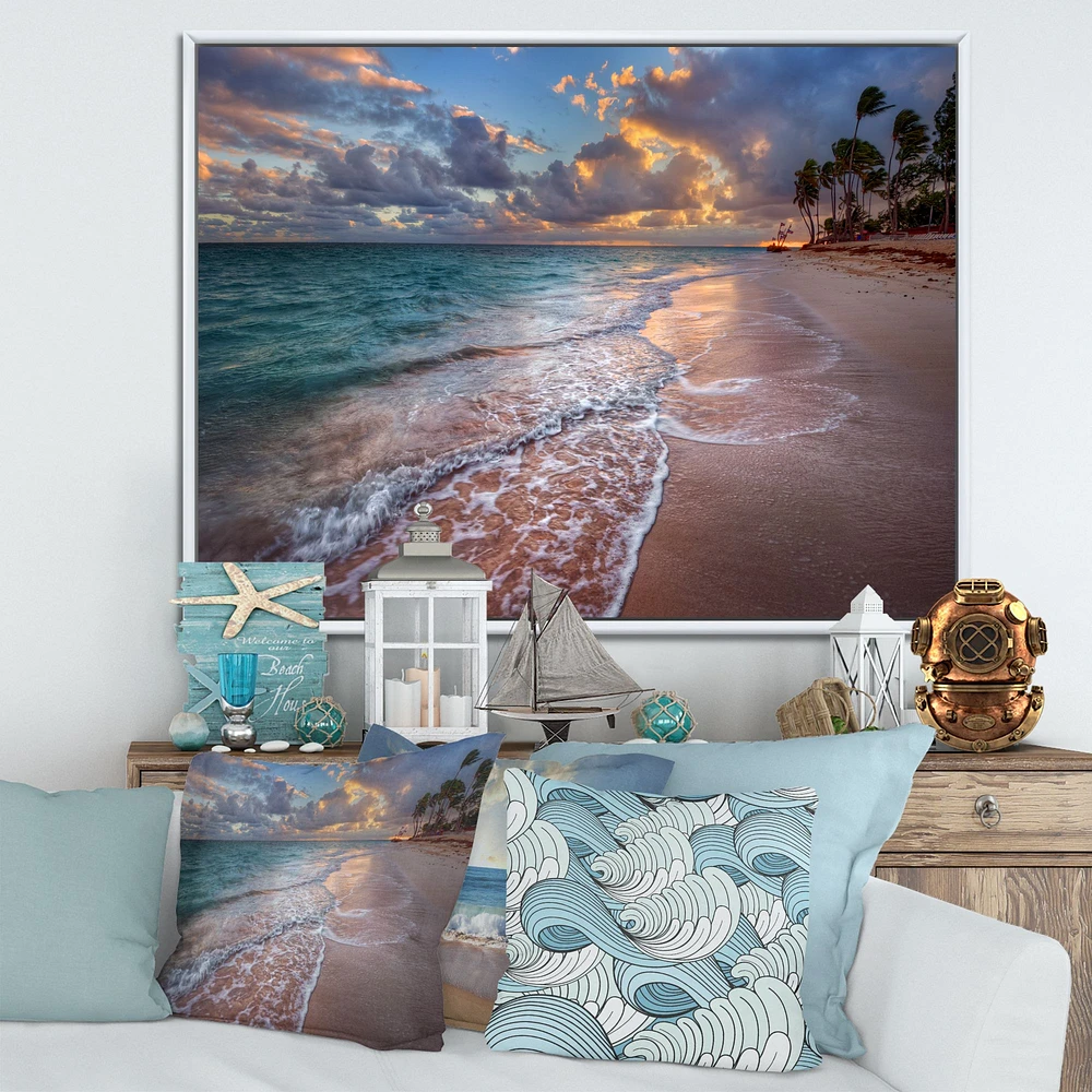 Palm Trees on Clear Sandy  Art Print Canvas