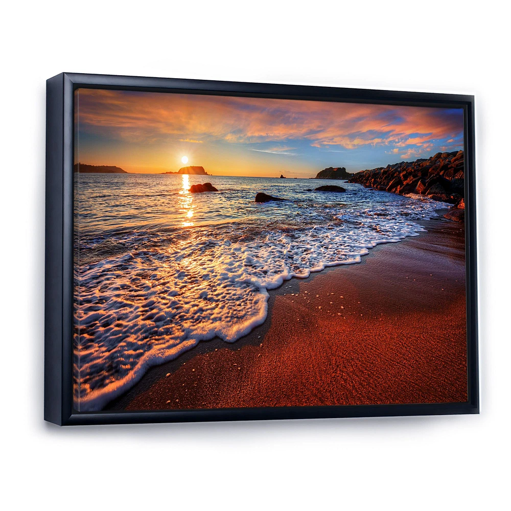 Stunning Ocean Beach at Sunset  Art Print on Canvas