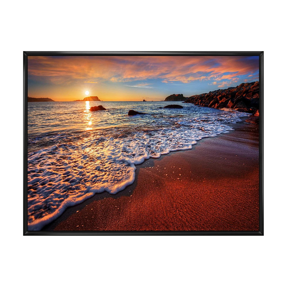 Stunning Ocean Beach at Sunset  Art Print on Canvas