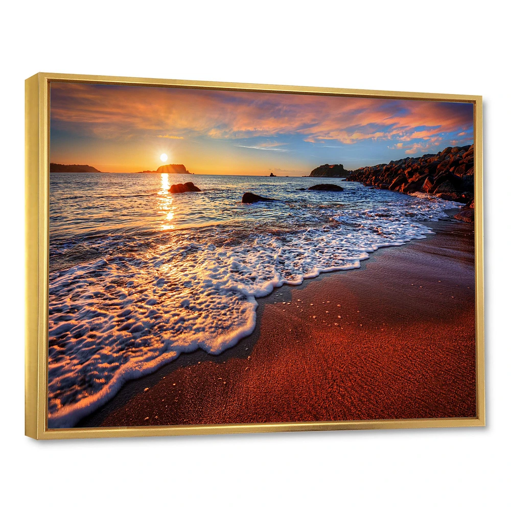 Stunning Ocean Beach at Sunset  Art Print on Canvas