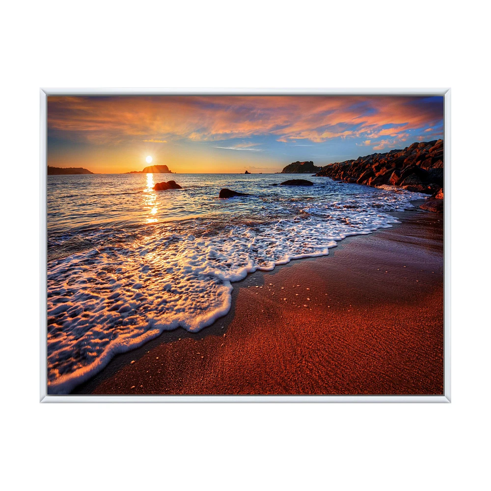 Stunning Ocean Beach at Sunset  Art Print on Canvas
