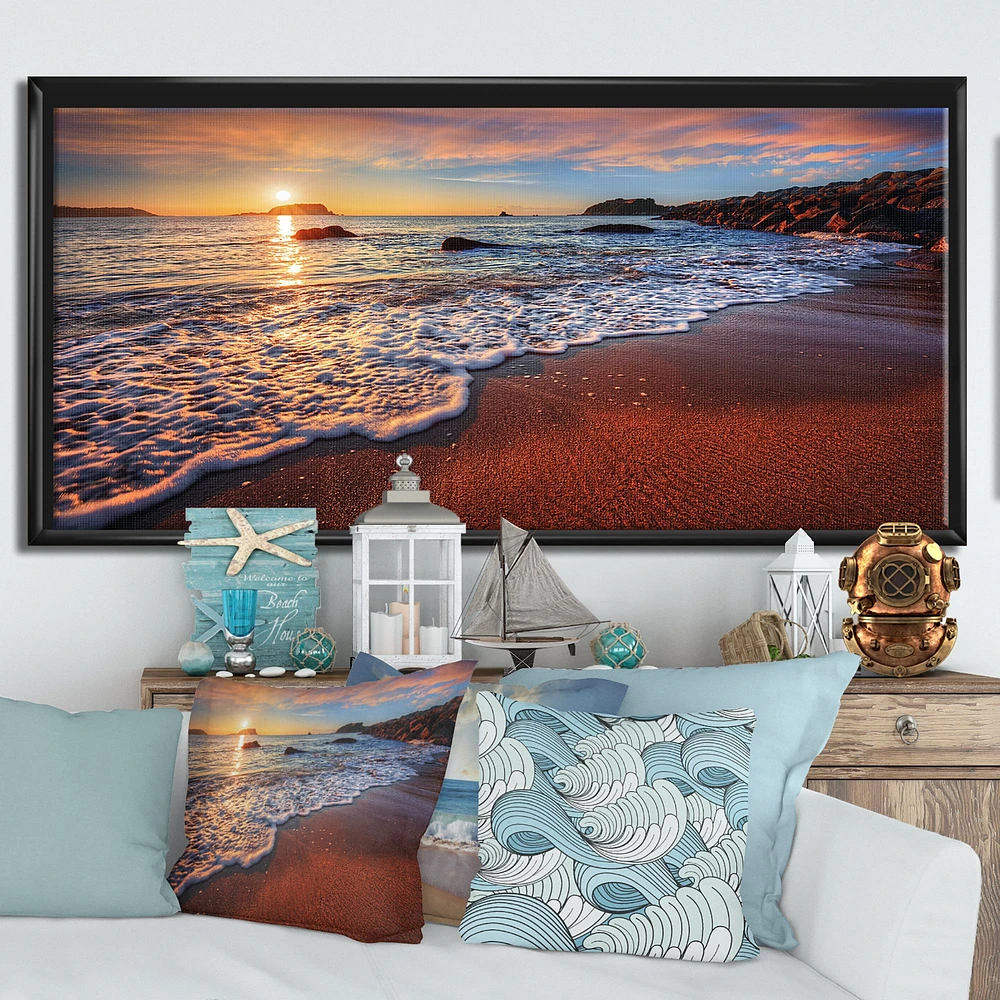 Stunning Ocean Beach at Sunset  Art Print on Canvas