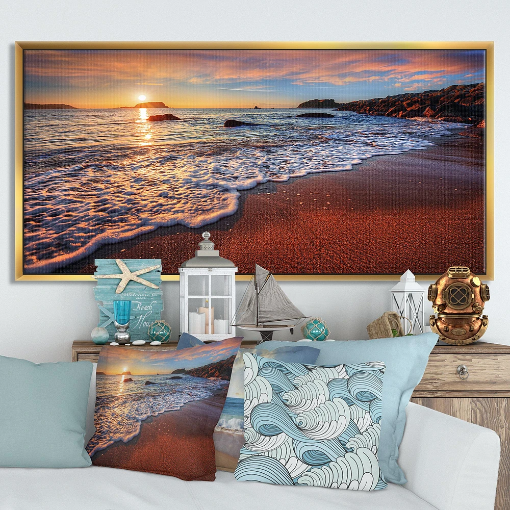 Stunning Ocean Beach at Sunset  Art Print on Canvas