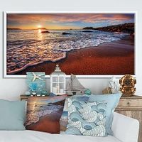 Stunning Ocean Beach at Sunset  Art Print on Canvas