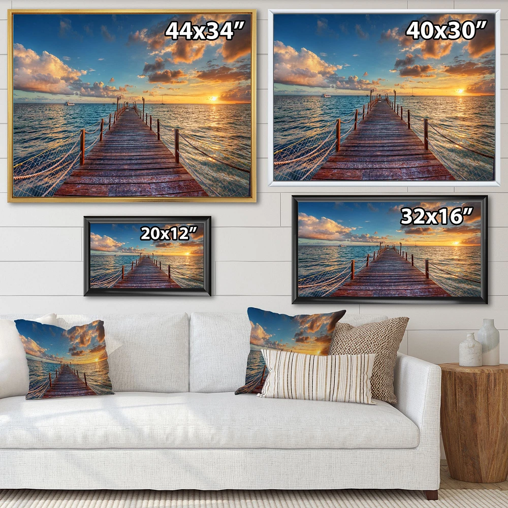 Brilliant Sunrise over Sea Pier  Canvas Wall Art
