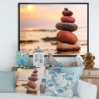 Toile « Stones Pyramid on Sand Symbolizing Zen »