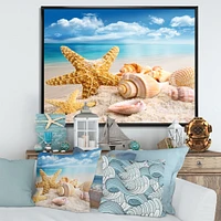 Starfish and Seashells on Beach Canvas Wall Art Print