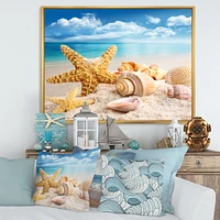 Starfish and Seashells on Beach Canvas Wall Art Print
