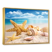 Starfish and Seashells on Beach Canvas Wall Art Print
