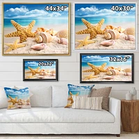 Starfish and Seashells on Beach Canvas Wall Art Print