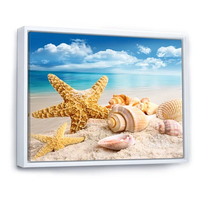 Starfish and Seashells on Beach Canvas Wall Art Print