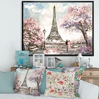 Eiffel with Pink Flowers Canvas Art Print
