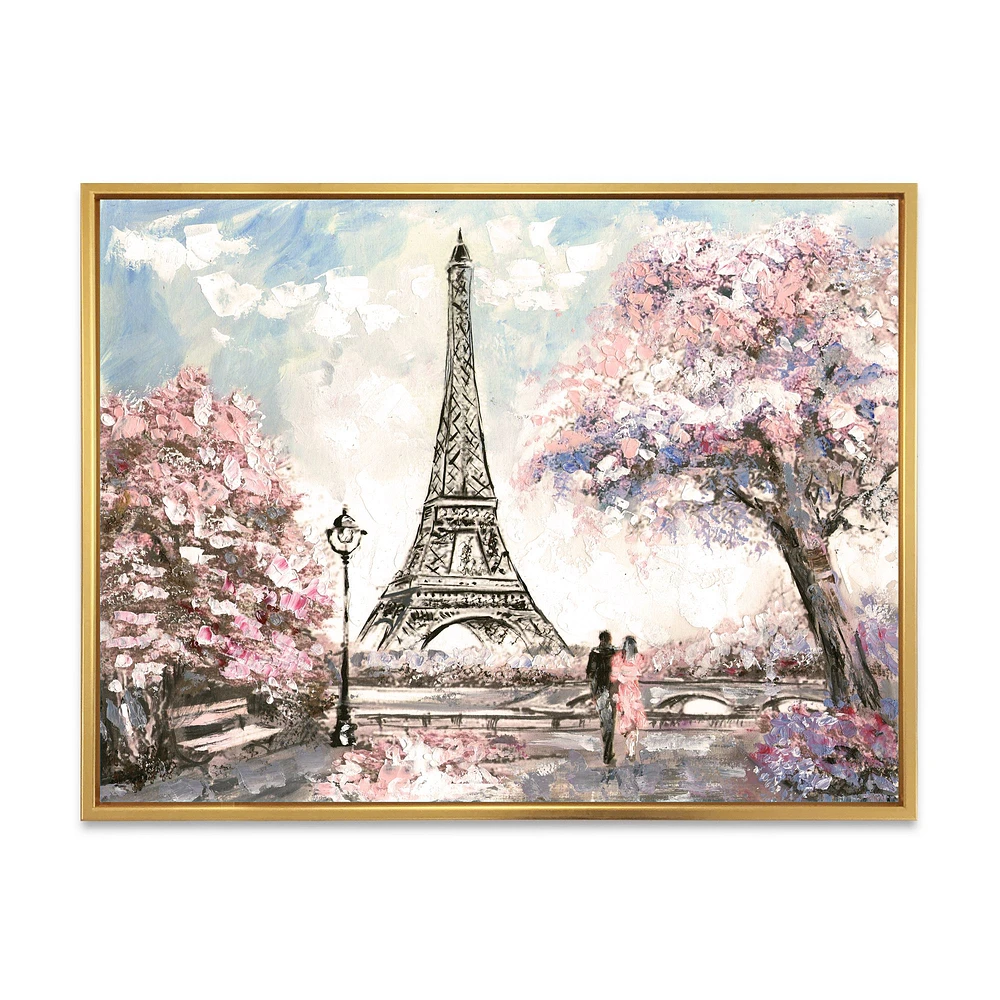 Eiffel with Pink Flowers Canvas Art Print