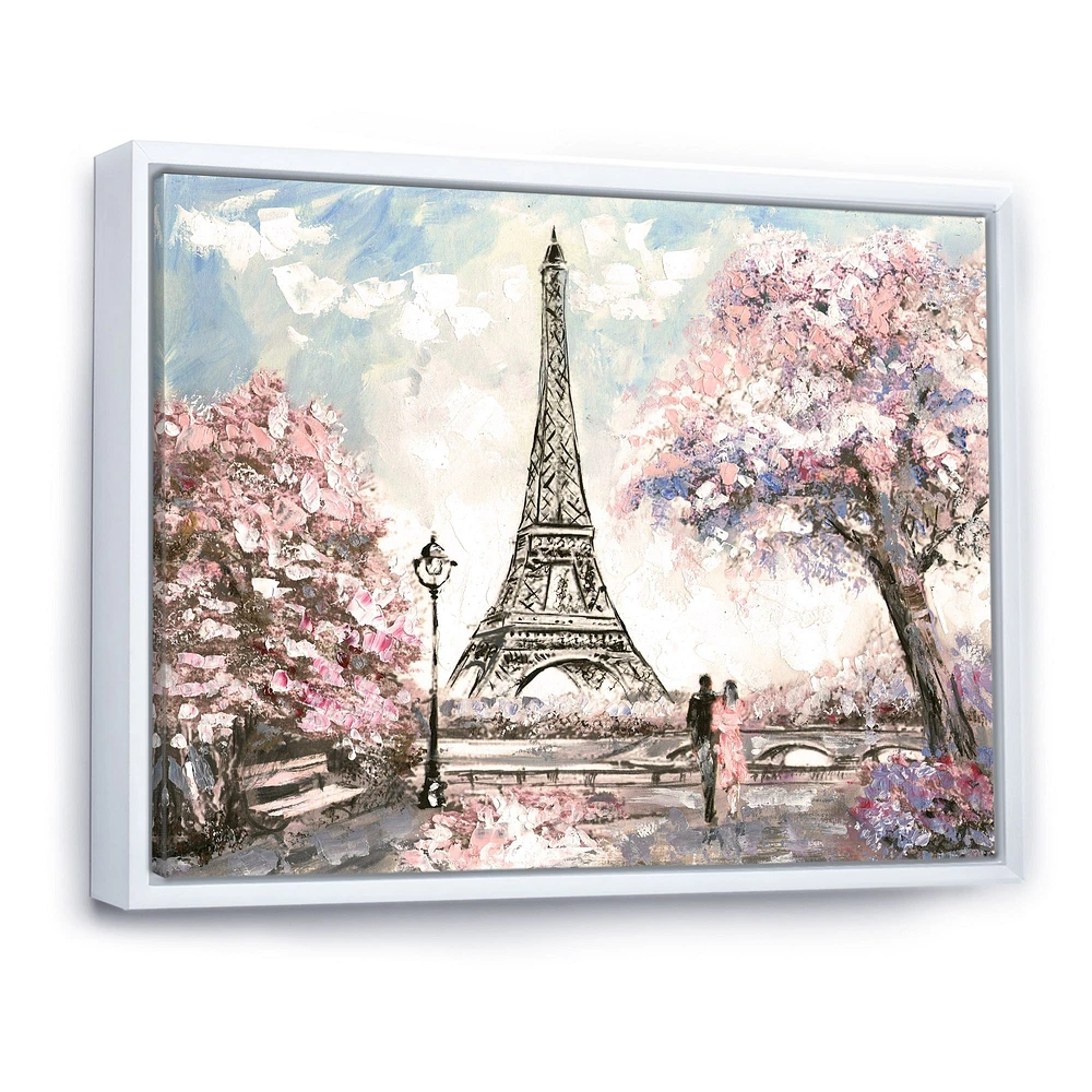 Eiffel with Pink Flowers Canvas Art Print