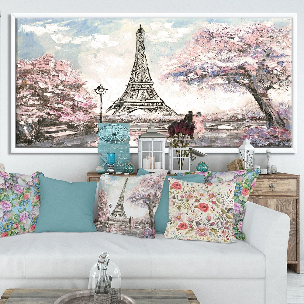 Eiffel with Pink Flowers Canvas Art Print