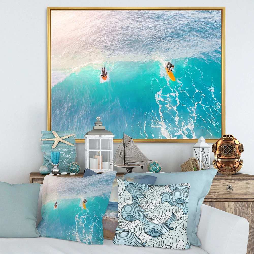 Surfers on A Bright Sunny Ocean Wave  Wall Art