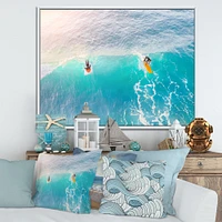 Surfers on A Bright Sunny Ocean Wave  Wall Art