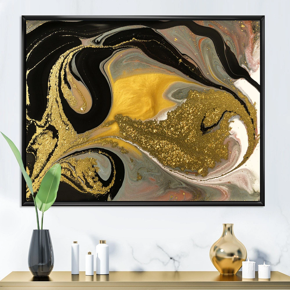 Gold and Black Marbled Rippled Texture I  Wall Art