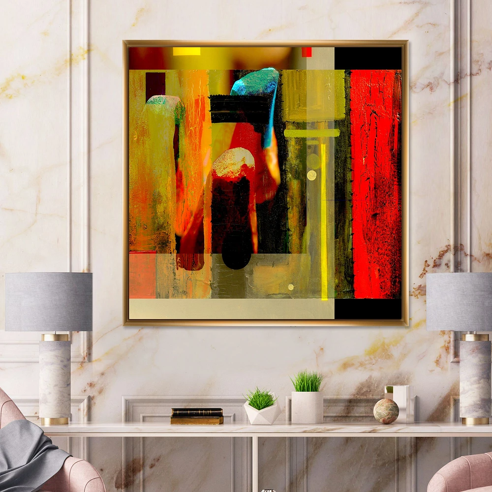 Cubistic Manifestation of Red Black and Green Wall Art