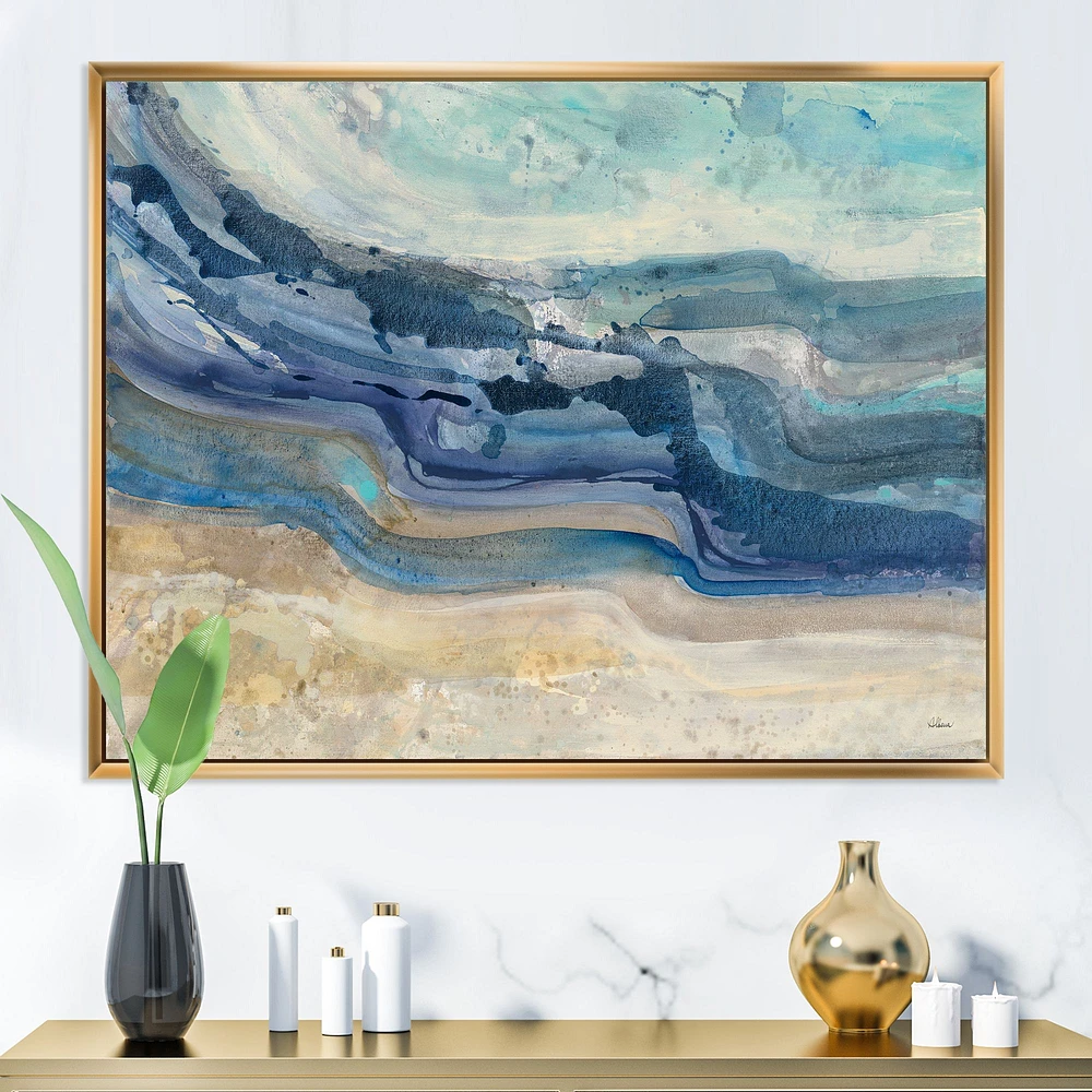 Coast Blue Sea Waves Watercolour Wood Canvas Art
