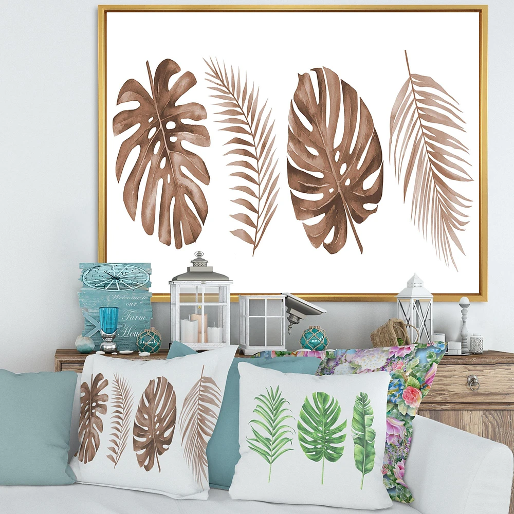 Tropical Monstera and Palm Leaf Terracotta  Wall Art