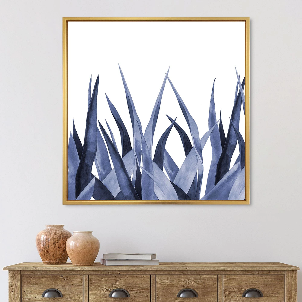 Navy Blue Agave Leaves  Wall Art