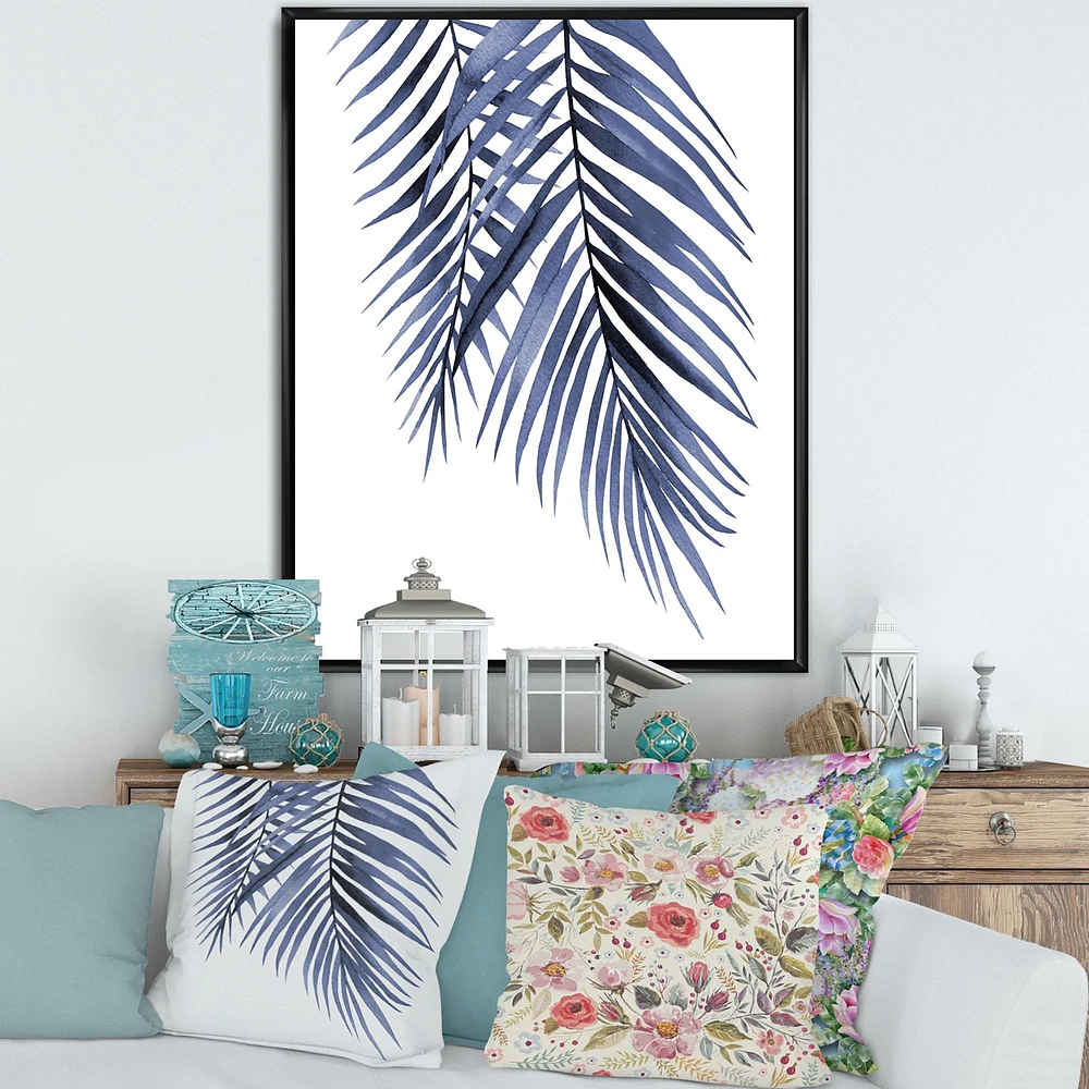 Blue Palm Leaves Abstract Tropical Branches  Wall Art