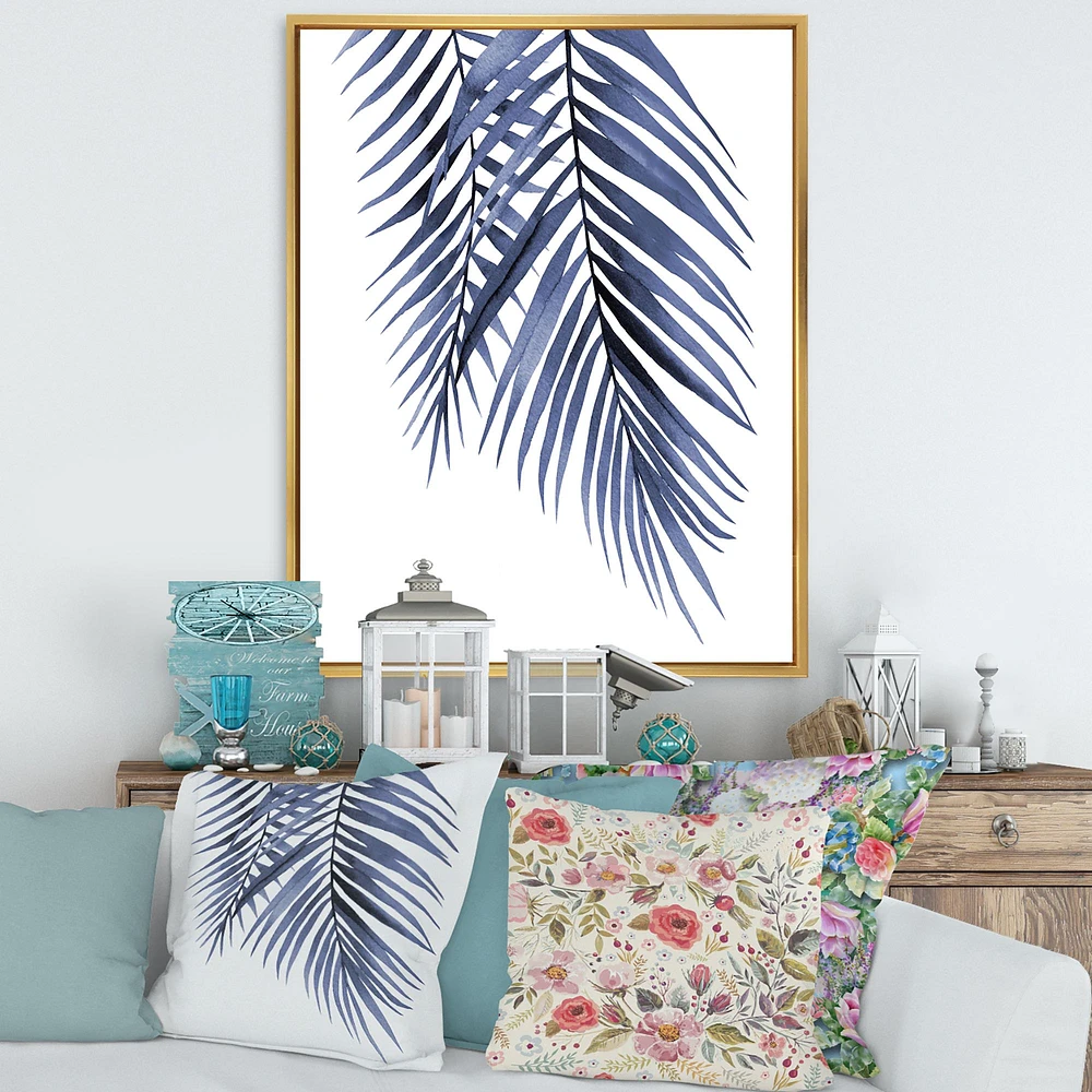 Blue Palm Leaves Abstract Tropical Branches  Wall Art